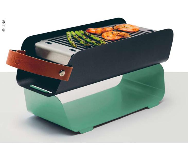 Bordgrill UNA, turkis, trækul, L43xB16xH9cm, 2 grillhøjder