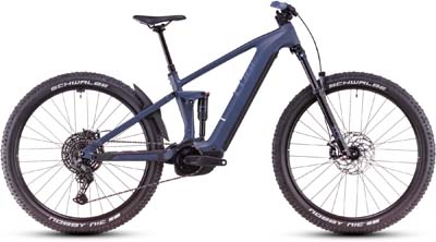 Her ses en grå Cube Stereo Hybrid ONE44 Pro-elcykel.