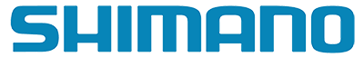 Man kan se Shimano-brandets logo med blå bogstaver i klare, fede versaler.