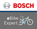 Der ses et todelt logo. Den øverste halvdel prydes af Bosch-logoet. Den nederste halvdel viser eBike Expert-logoet.