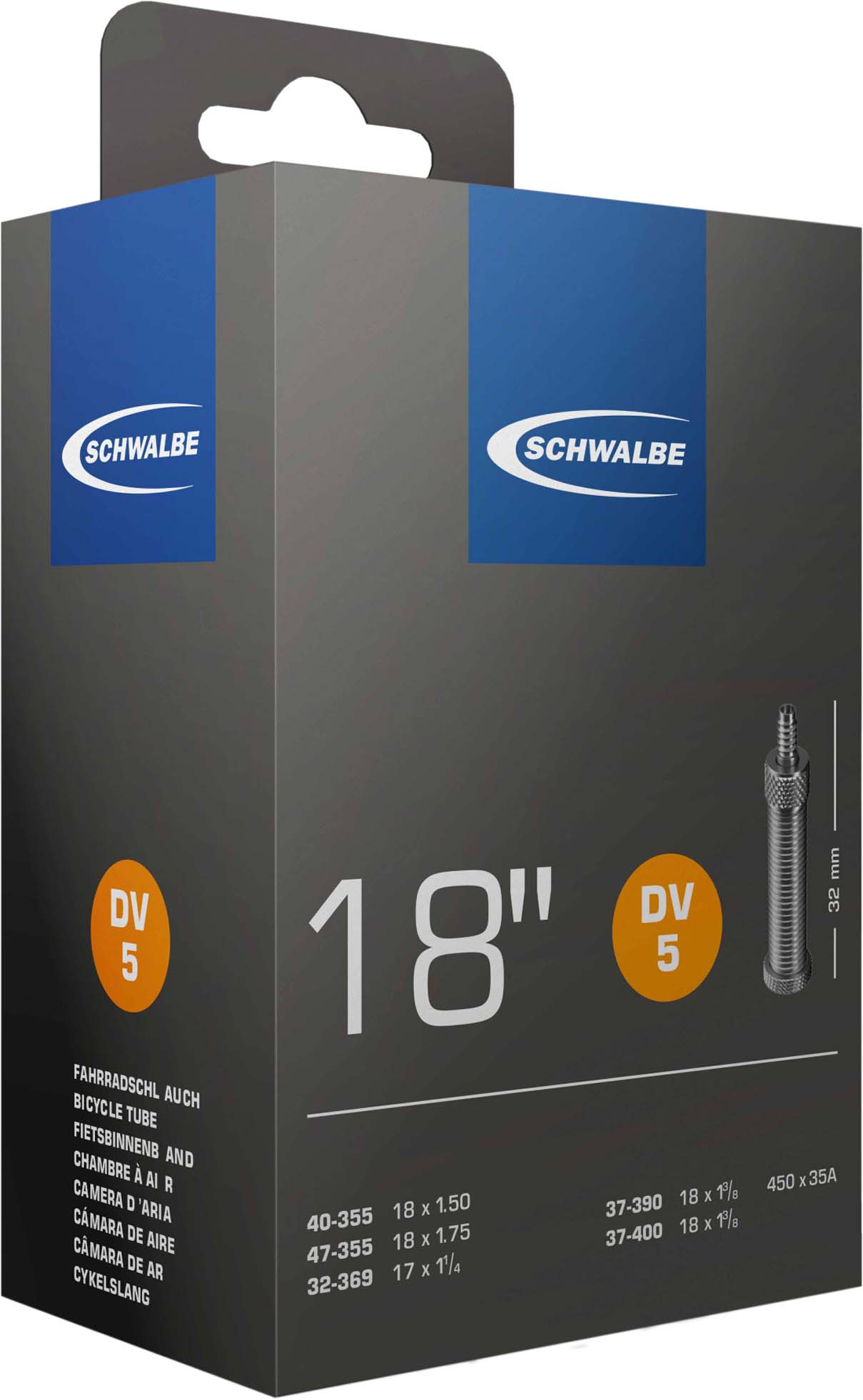 Schwalbe Slang DV 5 18x1 1/4-1,90,20x1,25"32/47-355/406 DV32