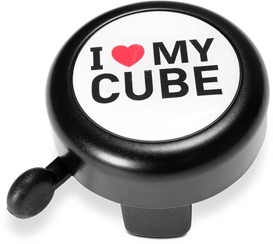 Cube Cykelklokke I LOVE MY Cube sort, hvid og rød