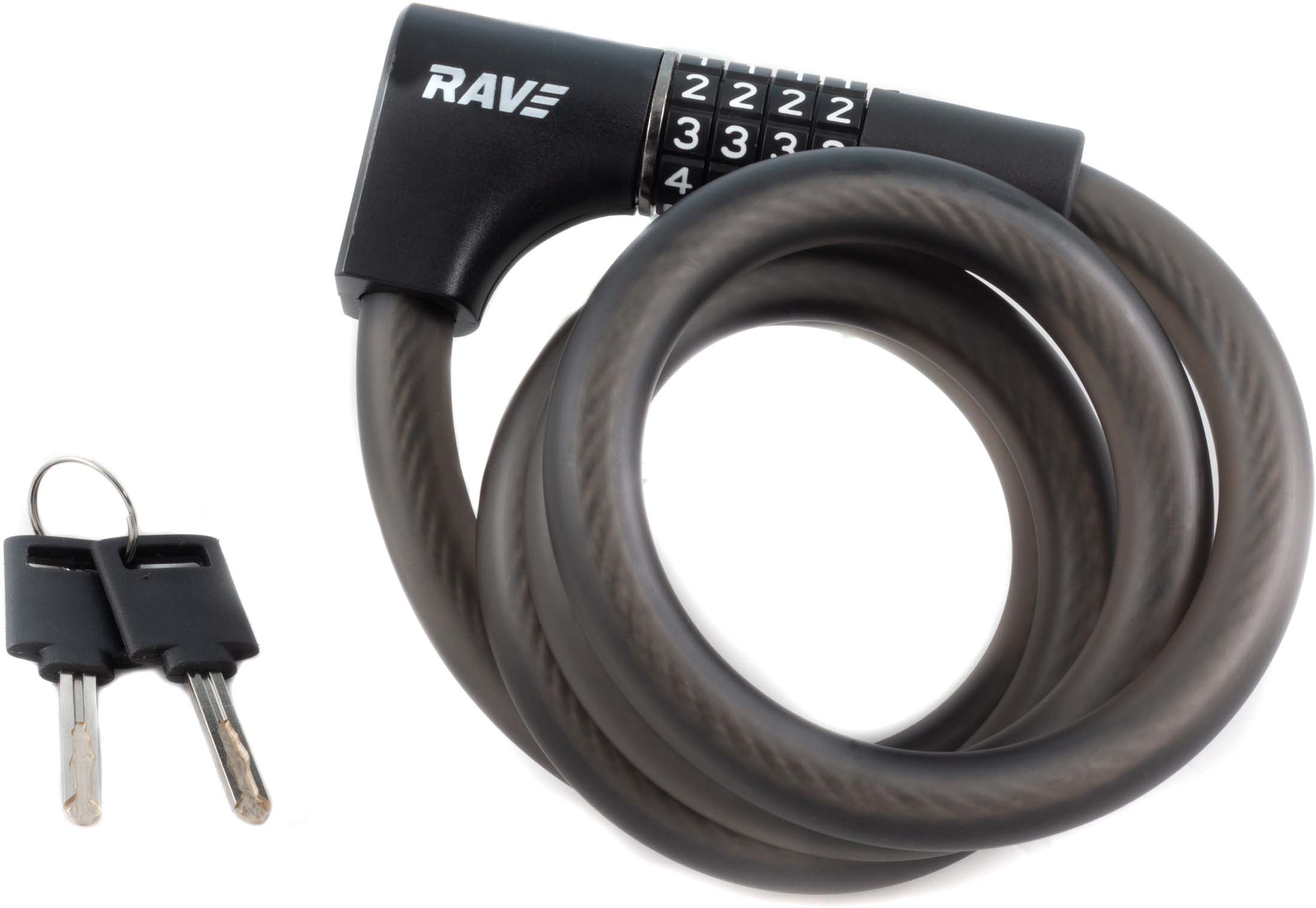 RAVE Spirallås 2 i 1 Pro 5 - kombinationslås inkl. 2 nøgler - 120 cm / 15 mm