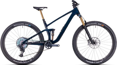 Cube Stereo ONE44 C:68X SLT fuldt udstyret mountainbike i mørkeblå.