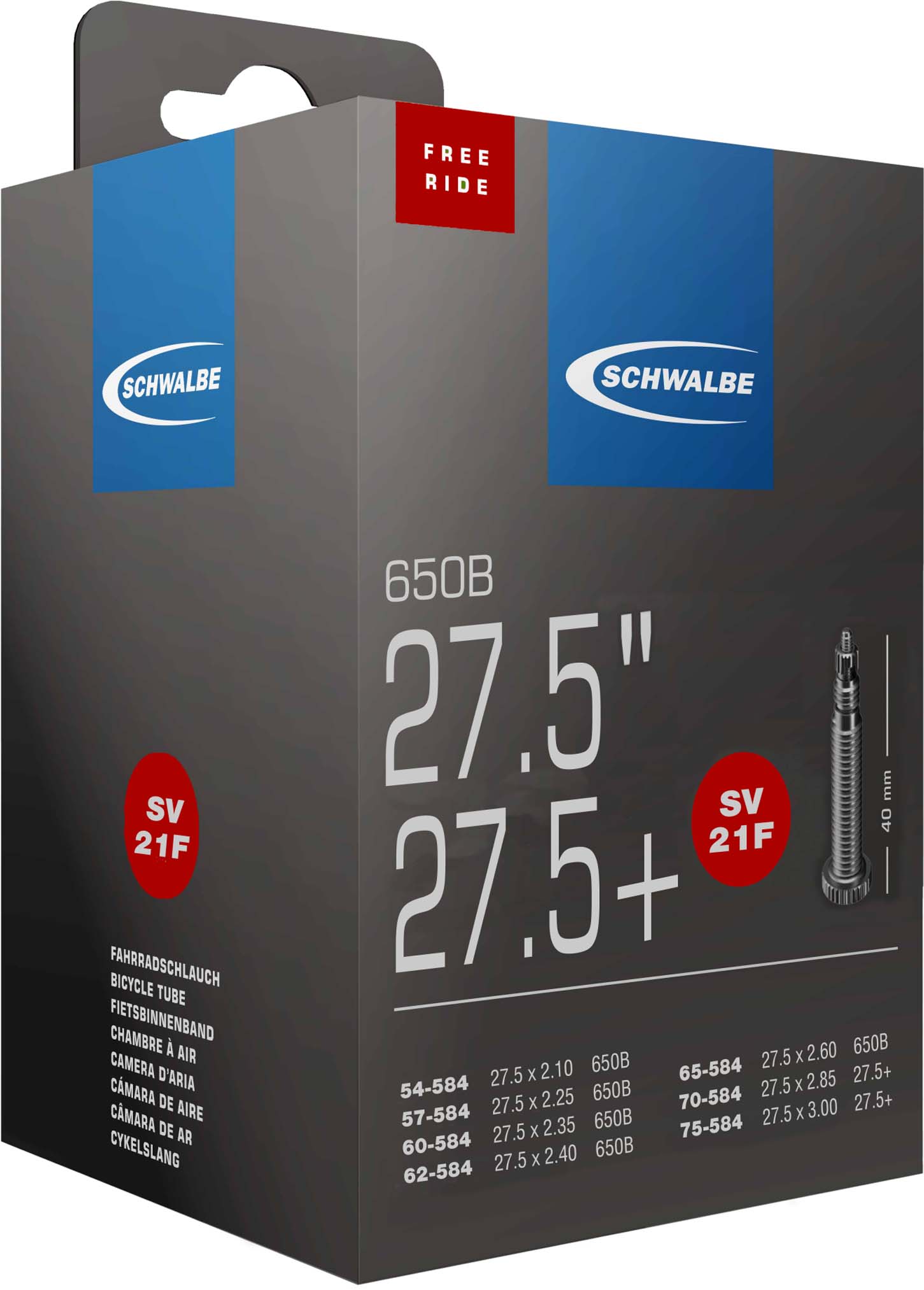Schwalbe Slange SV nr. 21F Freeride 27,5"
