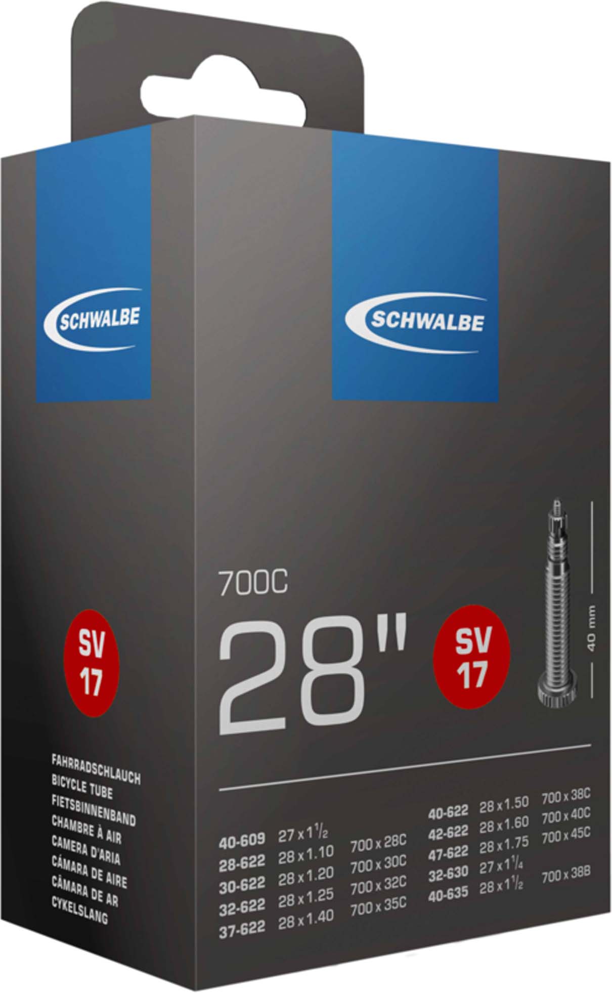 Schwalbe Slang nr. 17 SV 28" 1/8-1,75 40 mm 28/47-622/635