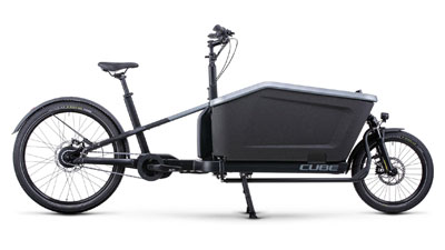 Her ses en grå Cube Cargo Hybride 500 ladcykel.
