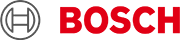 Man kan se Bosch-brandets logo med rød skrift i klare, fede store bogstaver og ved siden af et gråt cirkelformet symbol.