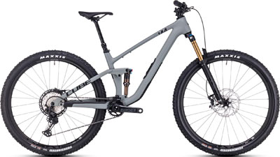 Cube Stereo ONE44 C:62 Race fuldt affjedret mountainbike i gråt.