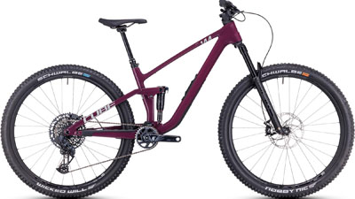 Cube Stereo ONE44 C:68X SLX mountainbike med fuld affjedring i bærrød.