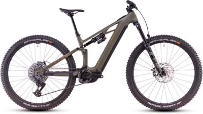 Her ses en brun Cube Stereo Hybrid ONE44 HPC SLX elcykel.